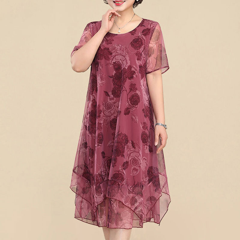 Summer Clothing For 70 Year Old Woman - NEUE Oansatz Kurzarm Kleider Vintage Floral