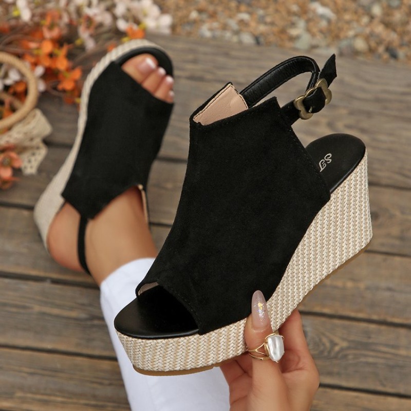 Espadrille Sandal Women - Damen-Sandalen Sommer Keilabsatz Plateau Wildleder Offene