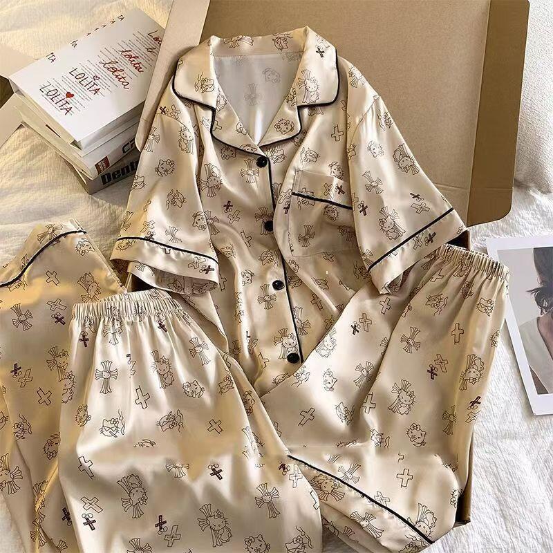 Summer Clothes - Hello Kitty Damen Sommer-Pyjama, Beliebtes Mädchen-Frühlings-Herbst-Kurzarm-Shorts-Set,