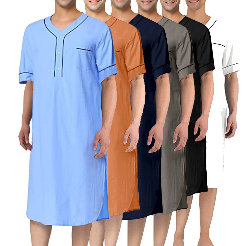 Summer House Clothing - Sommer Kurzarm Männer dünne Nachthemd muslimische