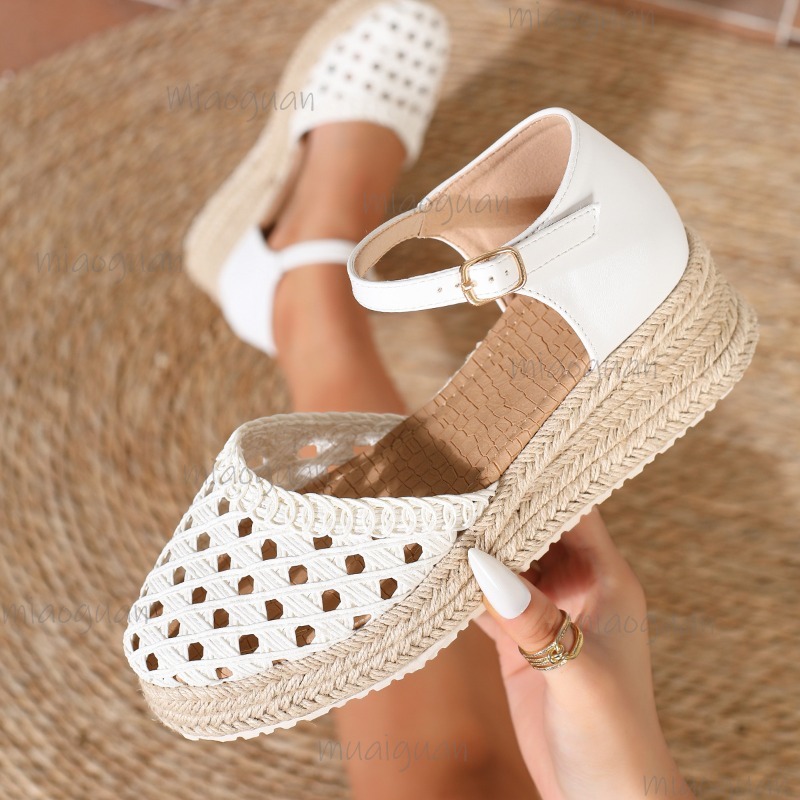 Espadrille Sandal Women - Boho Damen Espadrille Keilsandalen mit Hohlmuster,