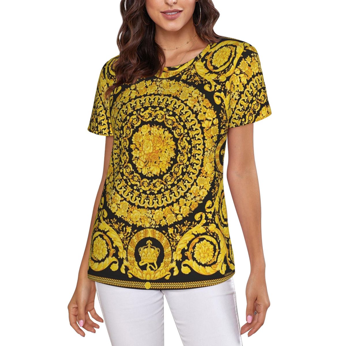 Summer Clothing For 70 Year Old Woman - Dekoratives goldenes Medaillon Barock T-Shirt Damen