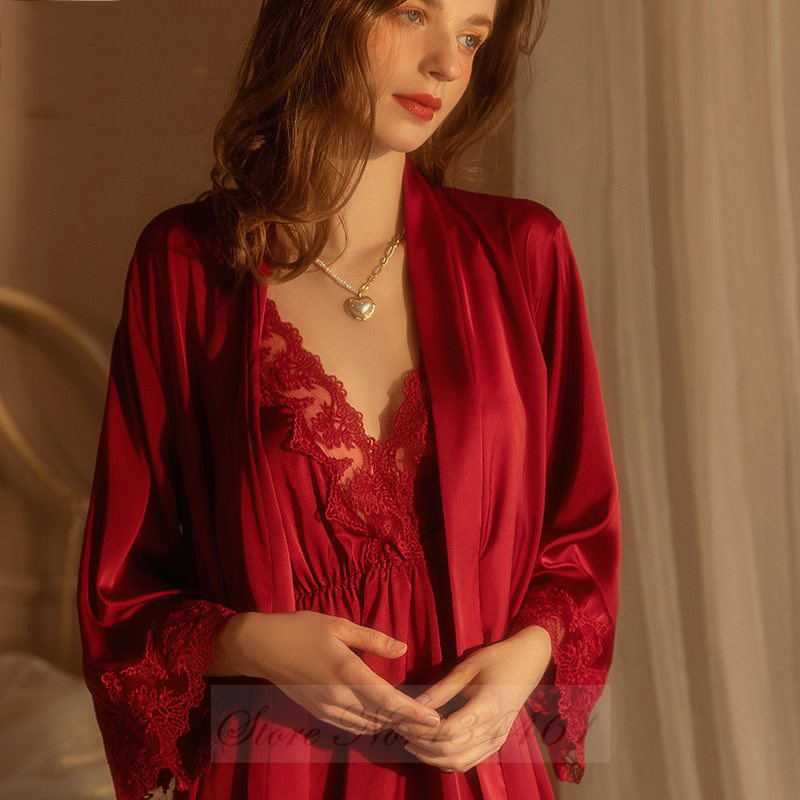 Summer House Clothing - Burgunder 2 Stück Robe Set Nachthemd