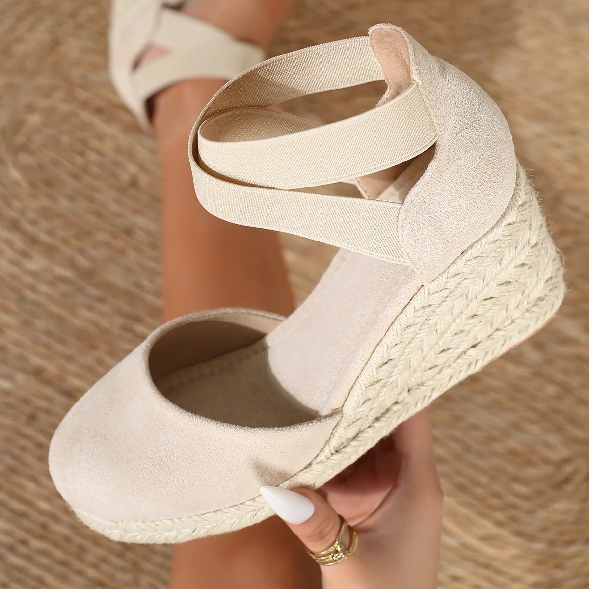Espadrille Sandal Women - Cover Toe Damen Espadrille Keilsandalen mit