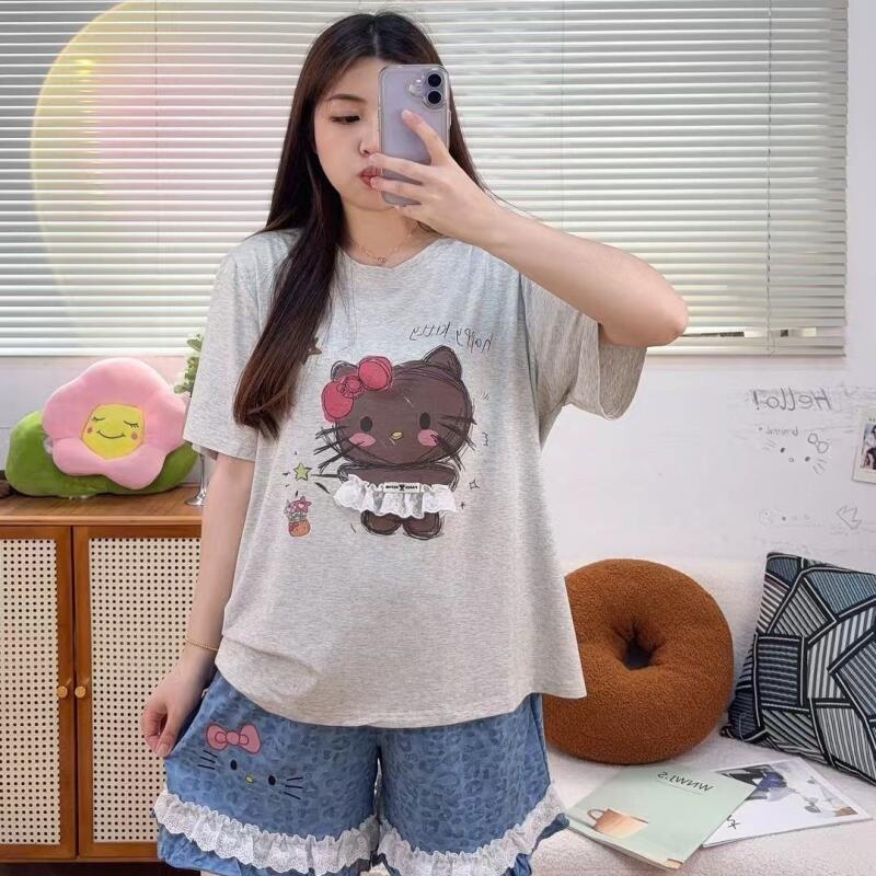 Summer Clothes - Beliebte Hello Kitty Sommer-Cartoon-Damenpyjamas in Übergröße,