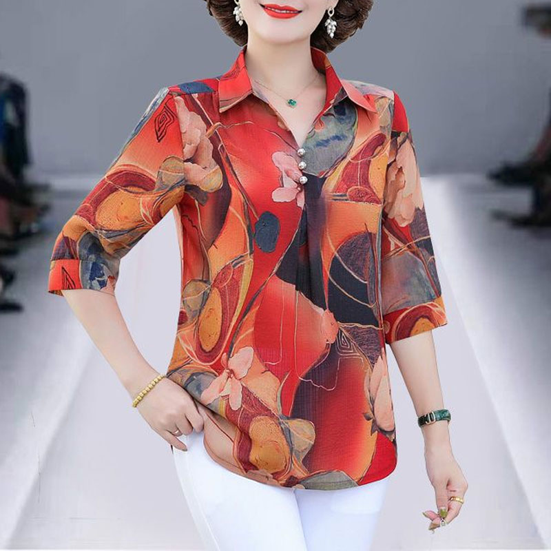 Summer Clothing For 70 Year Old Woman - Sommer Vintage Floral Bedrucktes Hemd frauen
