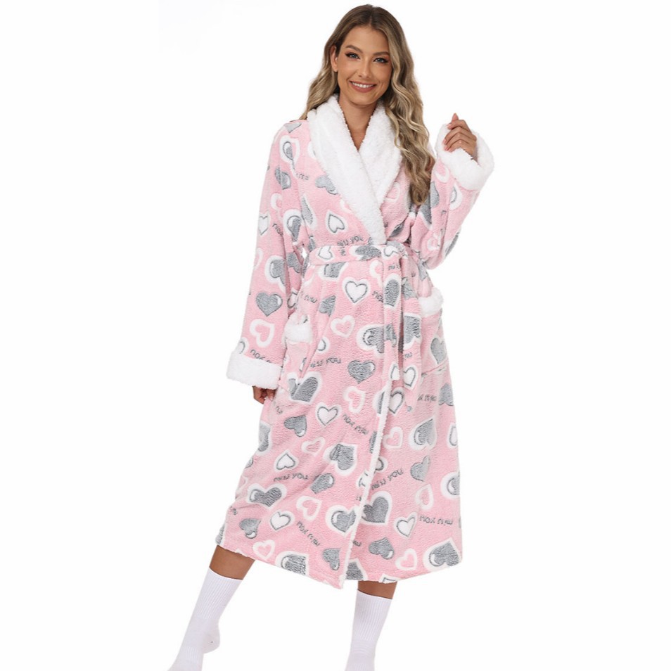 Summer House Clothing - Damen-Bademantel-Pyjama 2026 Neuer Herzförmig Bedruckter Flanell-Pyjama