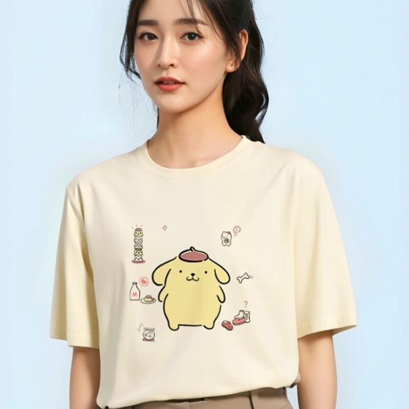 Summer Clothes - Sanrio Kurzarm-T-Shirt, Pompom Purins Mädchen-Sommer-T-Shirt mit