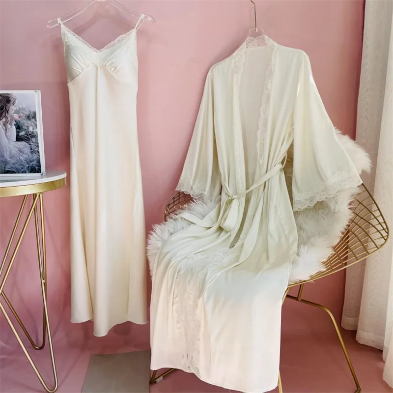 Summer House Clothing - Neue Weibliche Lange Robe Nachthemd Set