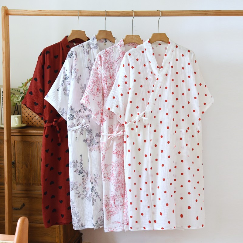 Summer House Clothing - Frühling Sommer Damen Bademantel 100% Baumwoll-Krepp