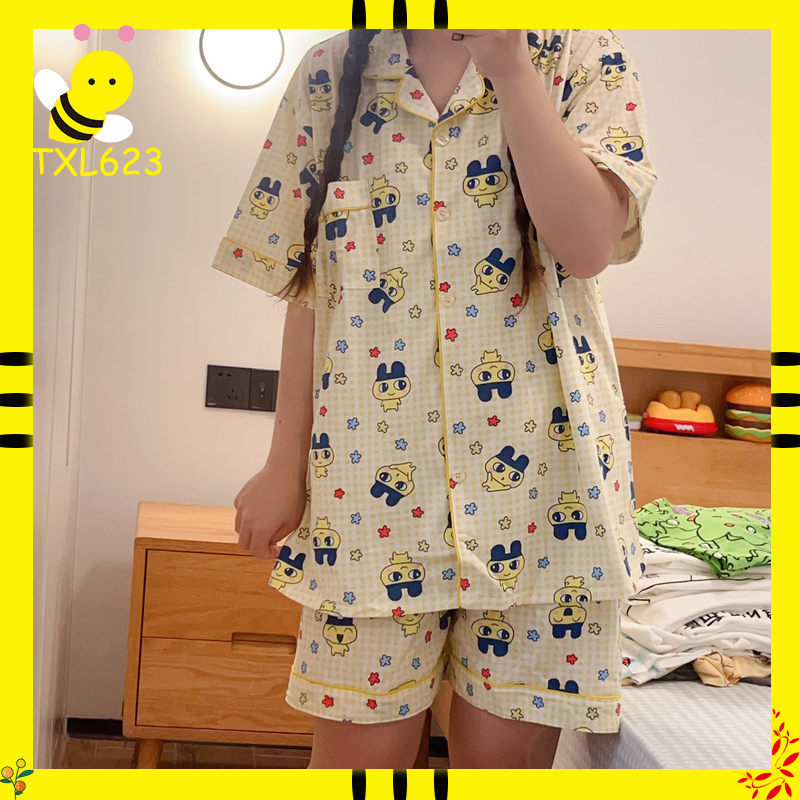Summer Games Clothing - Tamagotchi Mameiji Damen-Sommer-Pyjama-Set aus reiner Baumwolle